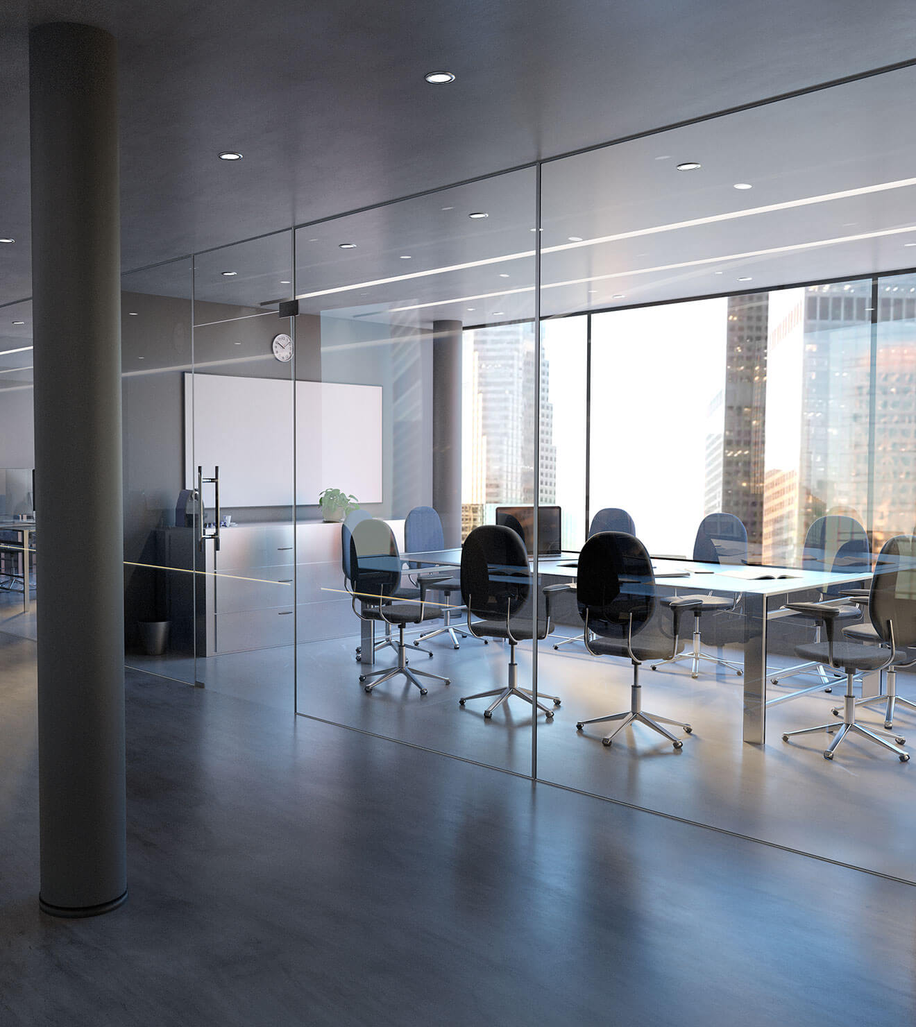 Office space with gleaming floors after using Powerit's Disinfectant Floor Cleaner