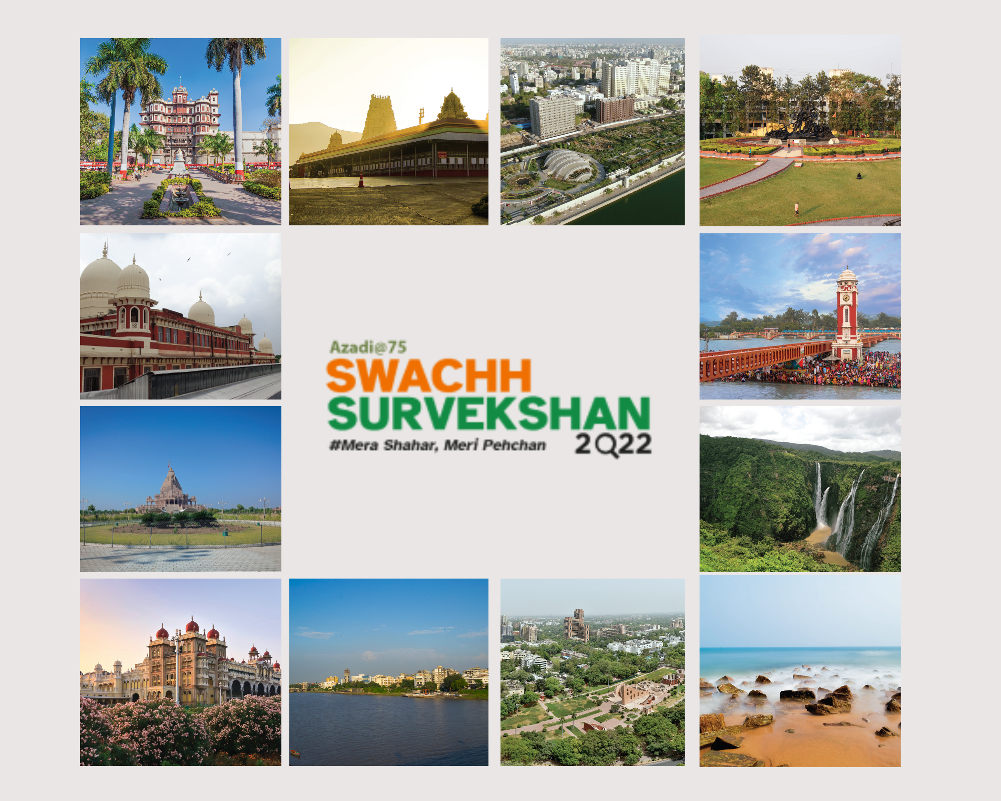 Collage of 12 cities which won Swachh Survekshan 2022