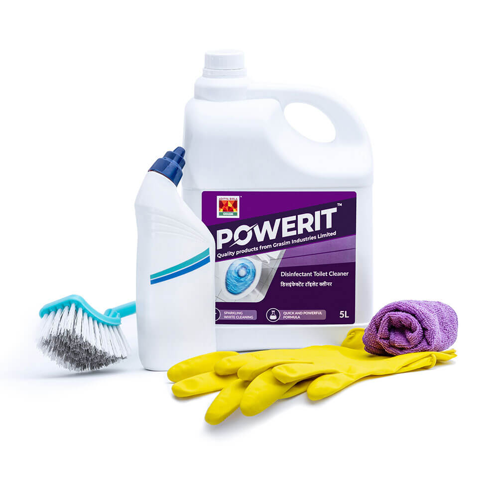 Powerit product mock composite image displaying the best toilet cleaner for tough stains